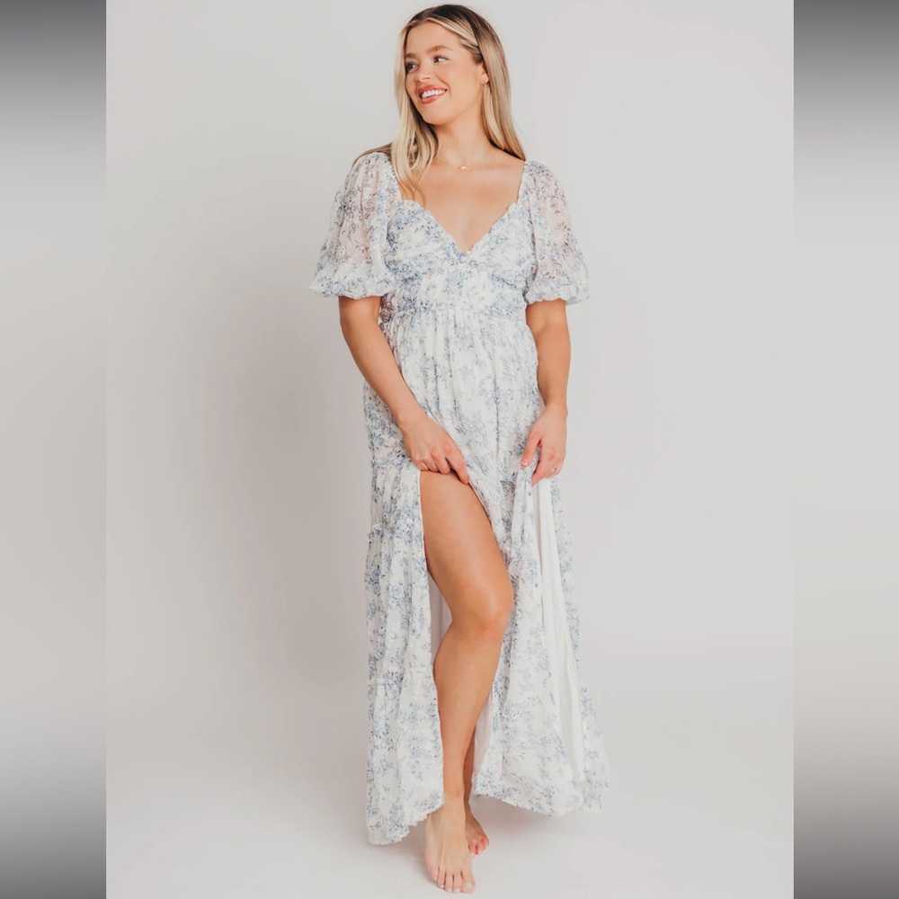 Worth Collective Daphne High Slit Eyelet Detail Maxi Dress